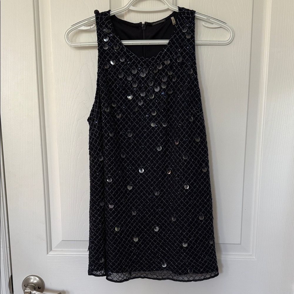 Elie Tahari Navy Blue 100% Silk  Sequin Top - S, NWT